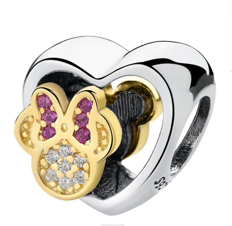 Charm corazon Minnie plata y chapado oro. Compatible Pandora